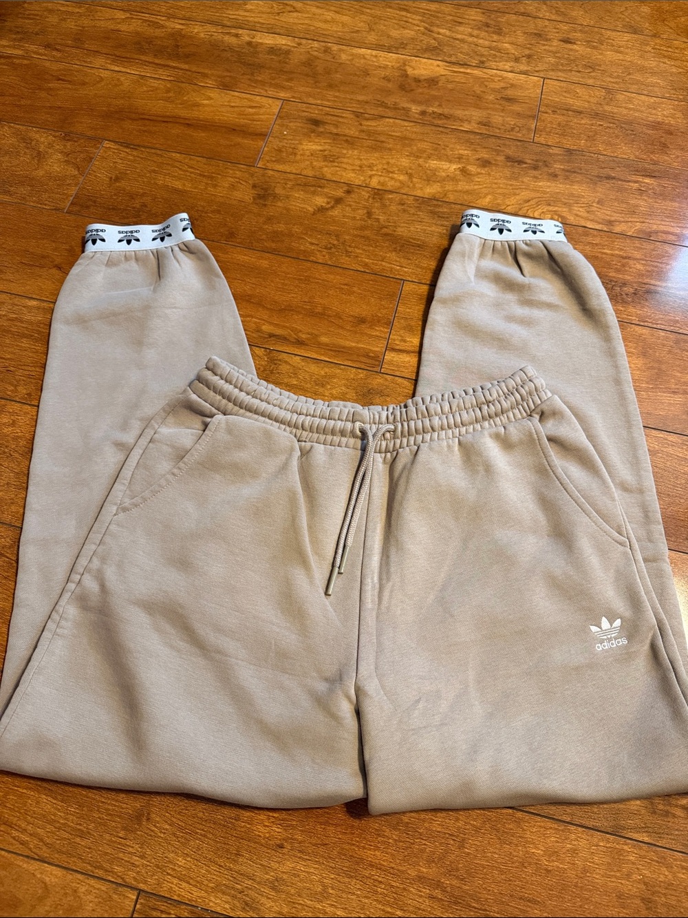 adidas womans Tan Trefoil Joggers with Branded Cuffs